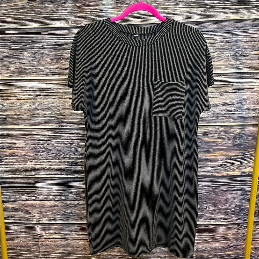 Black and Gray Striped T-Shirt Dress